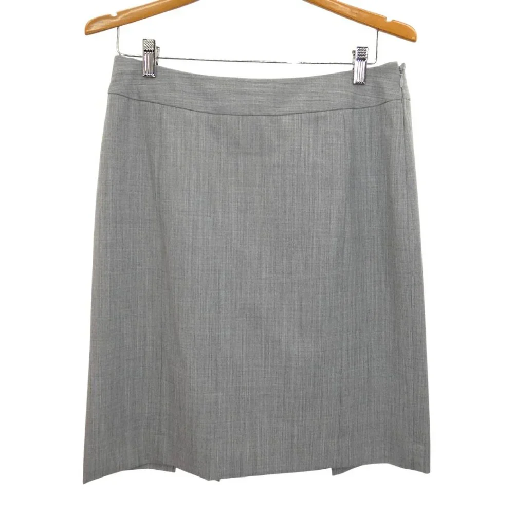 WHBM Gray Pleated Hem Pencil Skirt Corporate Chic Size 8